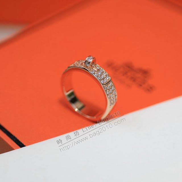 Hermes首飾品 愛馬仕進口925純銀頂級品質鑽戒 Hermes皮帶扣戒指  zgh1560